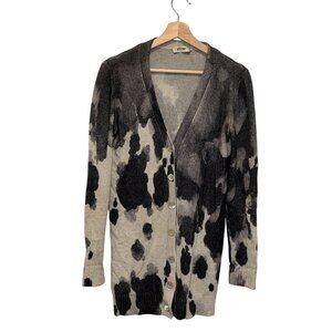 Moschino Gray/Black Cow Print Button-Up Cardigan Sweater Long Sleeve Women's M